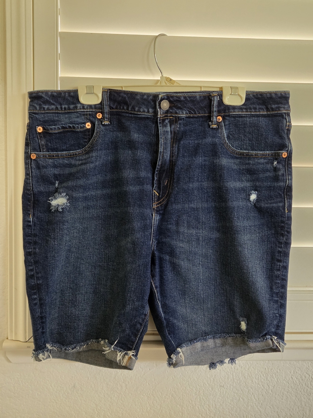 American Eagle Outfitters Dark Blue Distressed Denim Jean Shorts